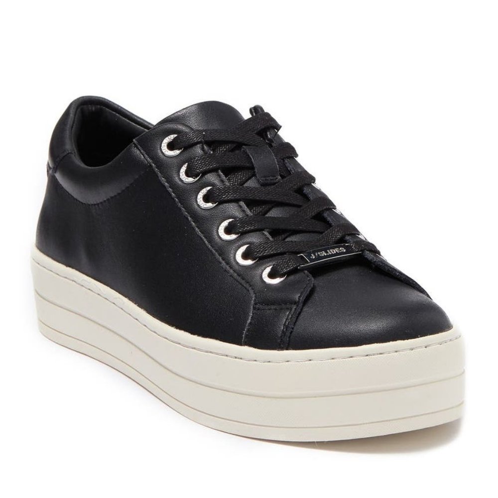 J/SLIDES Black Leather Platform Lace-Up Sneakers with Cream Platform